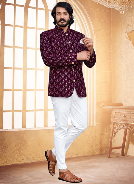 Purple Colour Outluk Vol 87 New Latest Designer party Wear Velvet Jodhpuri Suit Collection 87003